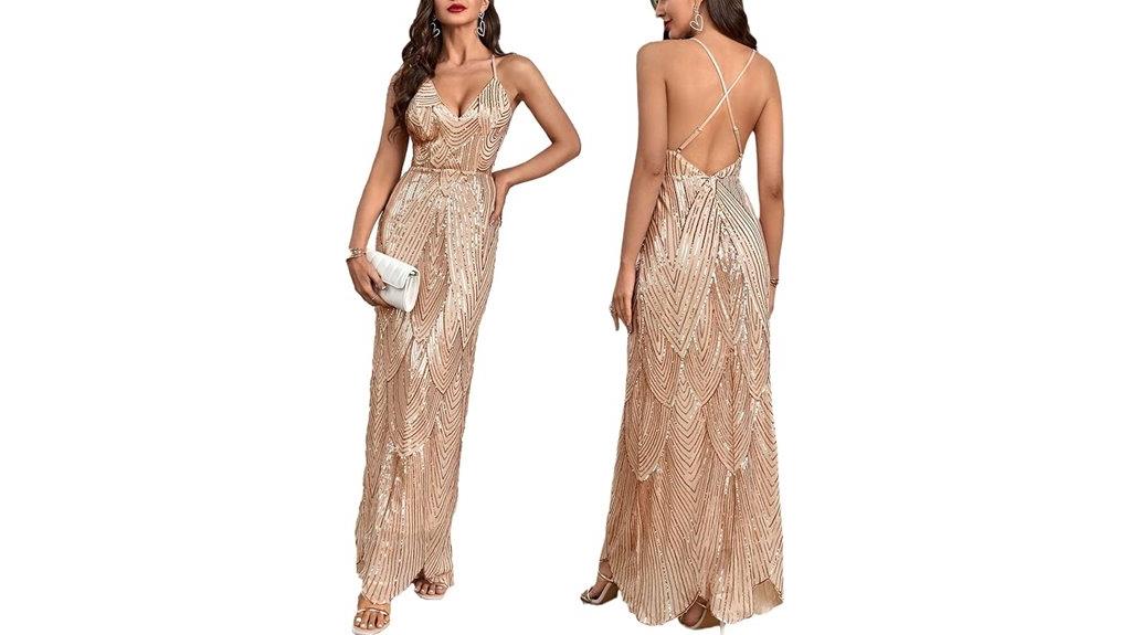 sparkly v neck evening gown