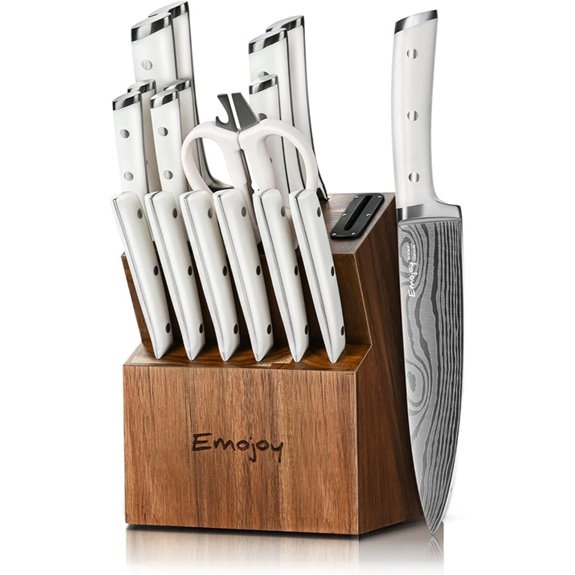 Emojoy 18-Piece Stainless Steel Knife Set with Block