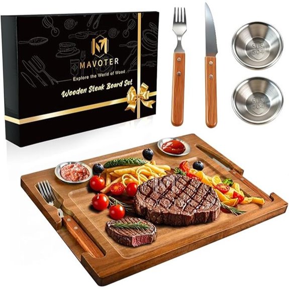 Acacia Wooden Steak Board with Utensils (1 Set)