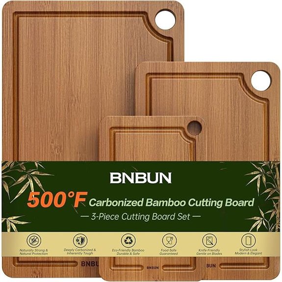 Bamboo Cutting Board Set with Handles & Juice Groove