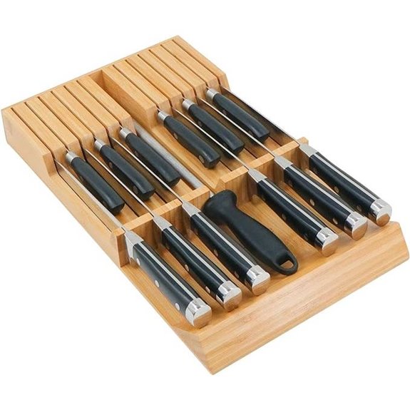Utoplike Bamboo Knife Drawer Organizer (Knives Not Included)