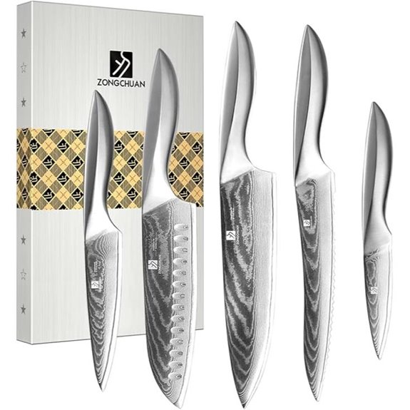Damascus Chef Knife Set Sharp & Ergonomic 5 pcs