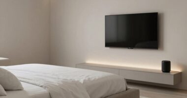 minimalist luxury bedroom technology
